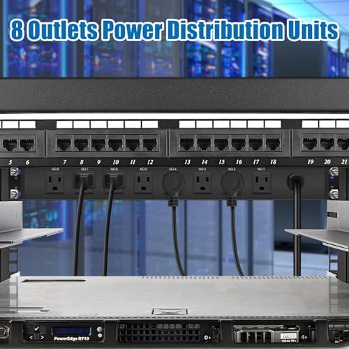 HHSOET 8 Outlet PDU Power Strip, 1U Rack Surge Protection, 6FT, Black, 1 - Image 3