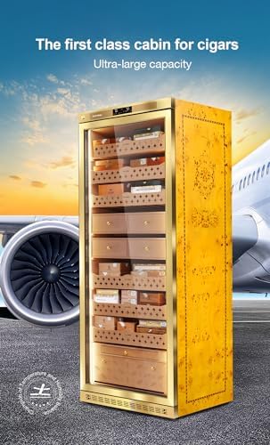 Cigar Climate Control Cabinet, Raching MON5800 Cigar Humidor Cabinet with Ammonia Removal, 570L Wood Frame Cabinet for Cigar Storing&Aging - Gold - Image 3