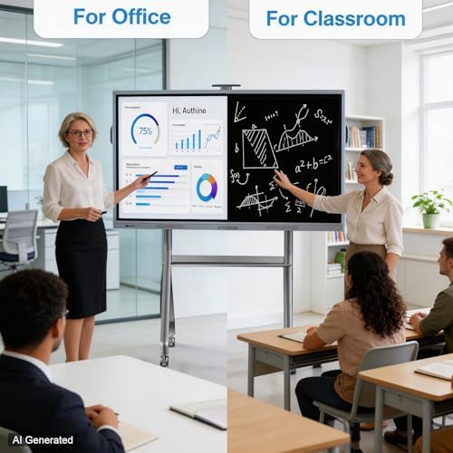 Smart Board Stand for 42"– 75" Interactive Smart Whiteboard, Height Adjustable Mobile Portable Stand with Four Lockable Wheels for Classroom Home Office Business Studio - Image 6