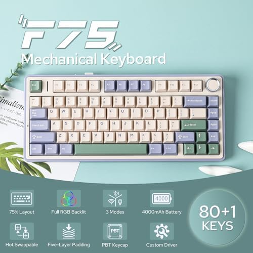 EPOMAKER x Aula F75 Gasket Mechanical Keyboard, 75% Wireless Hot Swappable Gaming Keyboard with Five-Layer Padding&Knob, BT/2.4GHz/USB-C, RGB (Green, LEOBOG Reaper Switch) - Image 2