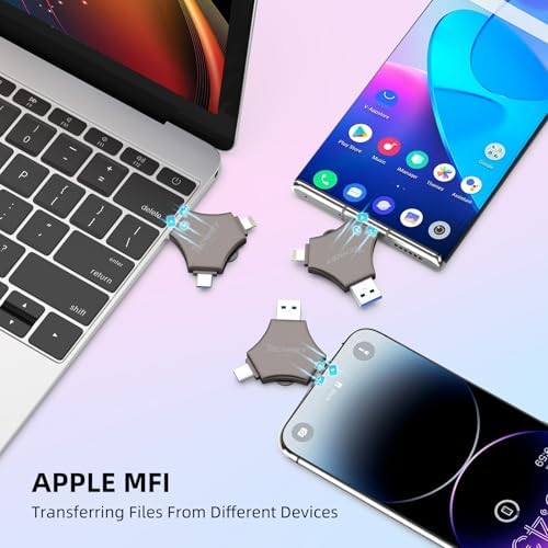 MFi Certified USB 3.0 Flash Drive 512GB for iPhone, 3in1 External Memory Photo Keeper Storage Stick for Picture/Video/Data Saver/Backup, High Speed Thumb/Jump/Hard Drives for iPad/Android/PC (Black) - Image 7