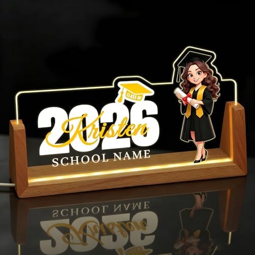 Custom Light Up Name Plate for Desk, Desk Name Plate Personalized with Logo, Employee Appreciation Gift, Personalized Office Gifts for Boss Coworkers Teacher, Office Decor for Women Men (Graduation style for girls) by EOBIBIFUN