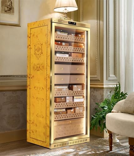 Cigar Climate Control Cabinet, Raching MON5800 Cigar Humidor Cabinet with Ammonia Removal, 570L Wood Frame Cabinet for Cigar Storing&Aging - Gold - Image 2