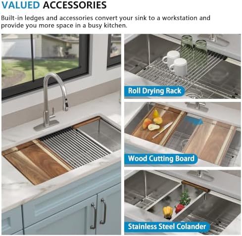 33"x19" Undermount Kitchen Sink Ledge Workstation - Image 6