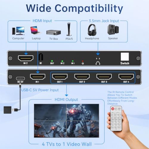 4K HDMl Video Wall Controller 2x2 Processor, Supports 2 HDMI Inputs - Image 2