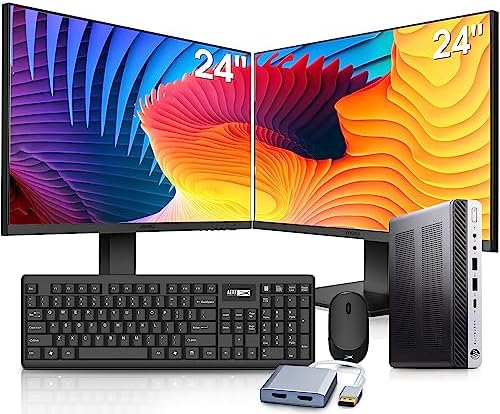 HP 800 G3 Mini Computer PC with Dual 24 inch Monitors Bundle,Intel i7-6700, 32GB RAM,New NVMe 1TB SSD, Wi-Fi 6e,Bluetooth 5.2,Windows 11 (Renewed) by Amazon+Renewed