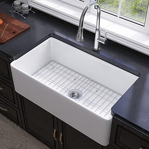 Miuara Farmhouse Sink 33 x 18 Inch White Fireclay Apron Front Kitchen Sink by Miuara