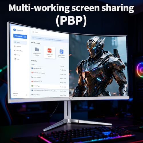ZZA 34'' Gaming Monitor-165Hz/180Hz WQHD (3440x1440P) Ultrawide 34 White Curved Monitor,FreeSync for Tear-Free Gaming,120% sRGB, HDMI 2.1 & DP 1.4,PBP Mode,Wall Mountable - Image 4