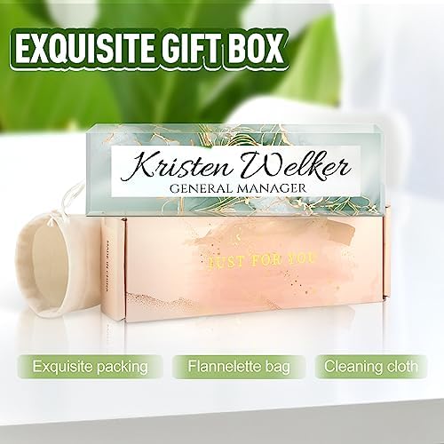 Name Plate for Desk, Desk Name Plate Personalized, Office Decor for Women Men, Acrylic Desktop Accessories, Office Appreciation Gifts for Boss Social Workers Nurse Teacher Employee (Green/Gold) - Image 4