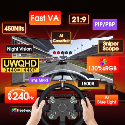 SANSUI 34 Inch Curved Monitor 240Hz UWQHD 3440×1440 Gaming Monitor - Image 2