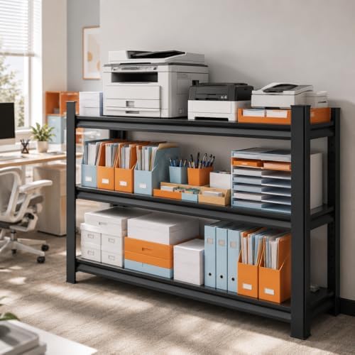 Printer Stand with Storage, 3-Tier Industrial Heavy Duty All-Metal Office Organizer Shelf, Space-Saving Storage Rack for Printer, Scanner, Paper and Office Supplies, Black, 31.5"Hx 39.4"Wx 13.8"D - Image 2