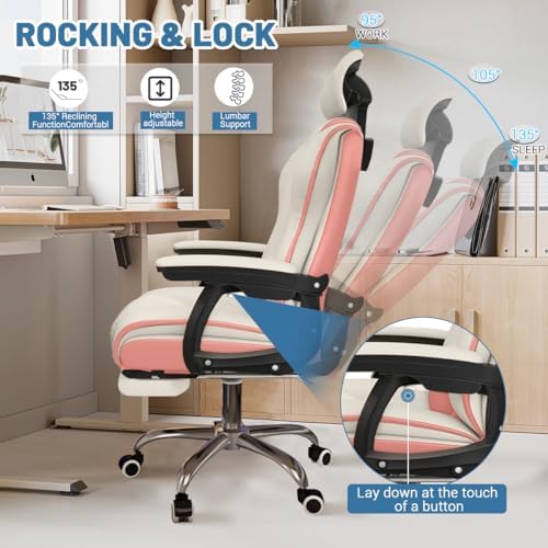 Executive Computer Chair Home Office Desk Chair,Adjustable Angle, Ergonomic Adjustable Height PU Leather Chairs with Cushions Armrest for Long Time Seating-High Office Chair with Footrest - Image 5