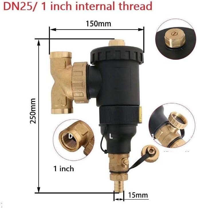 Magnetic Central Water Heater Filter with Stainless Steel Mesh, Engineering Plastic and Brass Housing, Threaded Connection DN20-DN32, for Boiler Sludge Separator and HVAC System(DN25/1 inch female) - Image 3