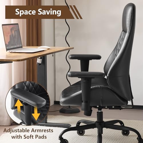 YFO Home Office Desk Chair High Back Office Rubber Chair Casters Ergonomic Computer Chair with Lumbar Support Adjustable Height Rolling Swivel Chair Executive Task Armrests, Black PU - Image 6