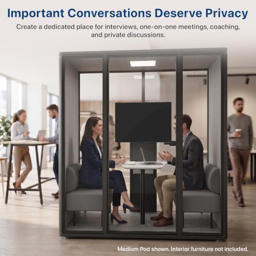 Uncaged Ergonomics Medium Office Pod, 2-Person Acoustic Office Phone Booth with Ventilation, LED Lighting and Power, Black - Image 3