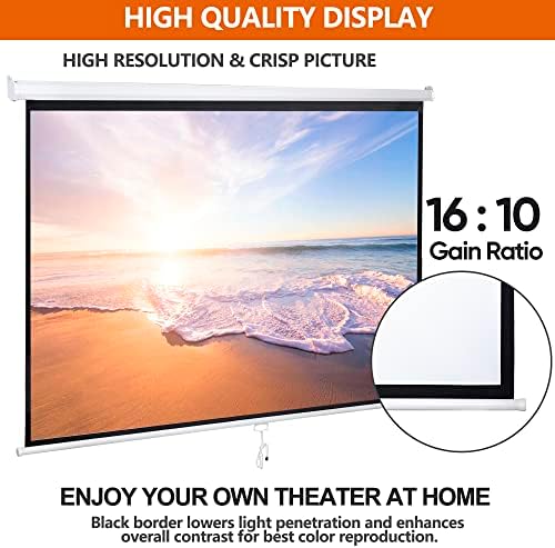 SUPER DEAL 100'' 16:10 HD Projection Screen Foldable Anti-Crease Portable Projector Movie Screen Manual Pull Down for Home Theater Presentation Education Outdoor Indoor Public Display, White - Image 4