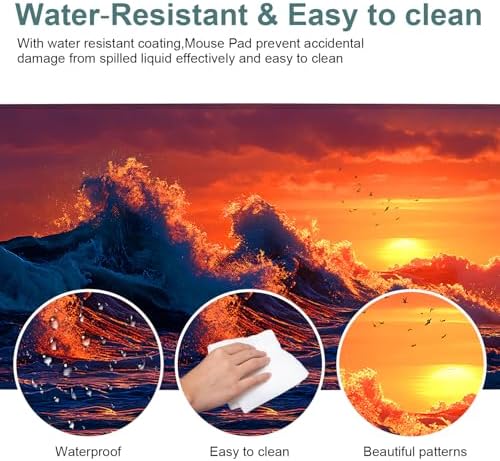 Sunset Waves Gaming Mouse Pad 35.4"x15.7" Large Extended Pad Desk Mat Anti-Slip Rubber Base & Durable Stitched Edges for Gamers Smooth Mouse Pad Writing Surface for Desk Office/Home - Image 5