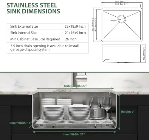 23 Inch Undermount Stainless Steel Bar Sink - Image 5