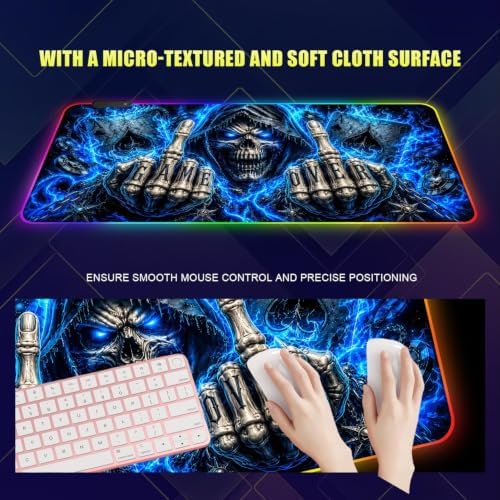 Halloween Skull RGB Gaming Mouse Pad Large Extended Desk Mat 35.4 x 15.7 inch LED Glowing Mousepad Light Up Keyboard Pad Non-Slip Rubber Base - Image 3