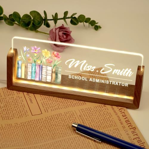 Desk Teacher Name Plate Personalized, Custom Acrylic Name Plate for Desk, Back to School Teacher Appreciation Gifts for Coworkers - Light-Up Name Plaque, Office Decor for Women Men - Image 4