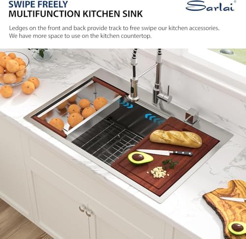 33 Drop In Kitchen Sink Workstation - Sarlai 33x19 Kitchen Sink Drop In Stainless Steel Workstation Sink 16 Gauge Single Bowl Deep Topmount Kitchen Sinks - Image 4