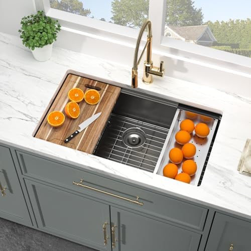 Kichae 32 Black Undermount Kitchen Sink Stainless 16 Gauge Workstation - Image 4