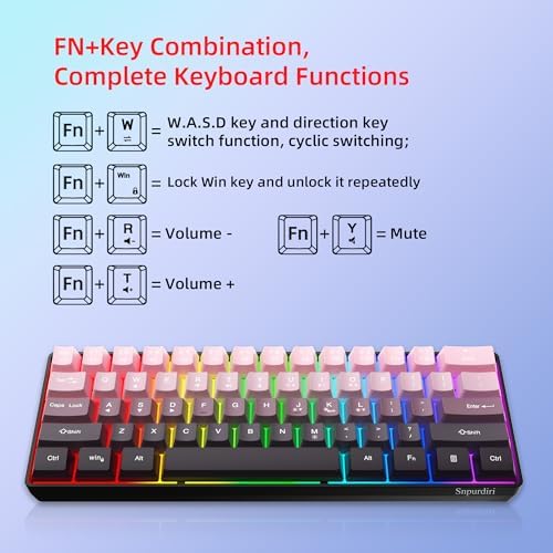 Snpurdiri 60% Wired Gaming Keyboard, Pink-Black - Image 3