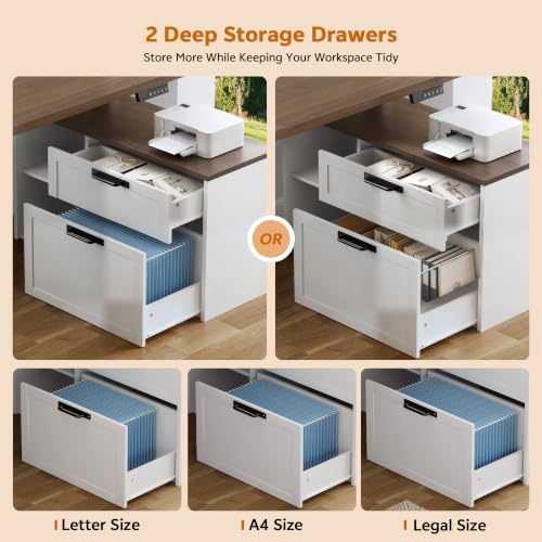 67" L Shaped Standing Desk with Drawers Electric Corner Desk White - Image 5