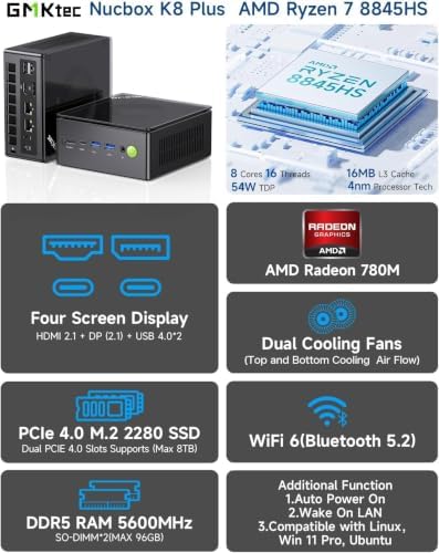 GMKtec K8 Plus Gaming Mini PC AMD Ryzen 7 8845HS 32GB Dual DDR5 512GB SSD - Image 2