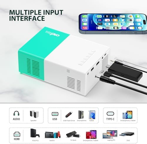Projector WiFi Portable Movie Projector, Phone or Tablet Can be Mirrored to the Video Projectors Via WiFi or Data Cable, Compatible with Smartphone/ Tablet/ Laptop/TV Stick/ PS/ USB - Image 6