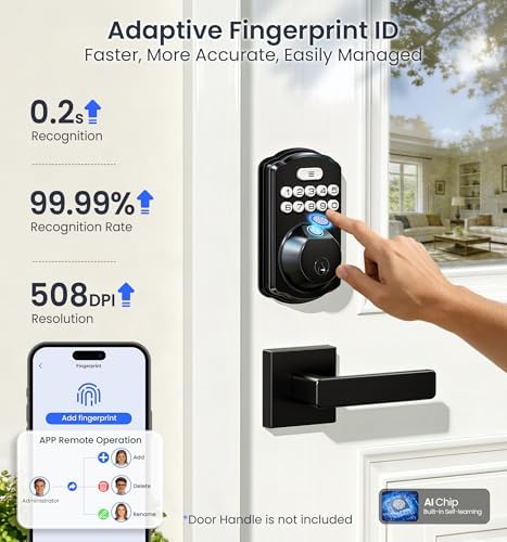 Veise VE012W WiFi Fingerprint Smart Lock for Front Door, Matte Black - Image 4
