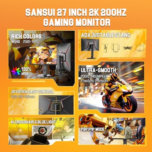 SANSUI Gaming Monitor 27 inch 1440p 200Hz 180Hz Computer Monitor - Image 2