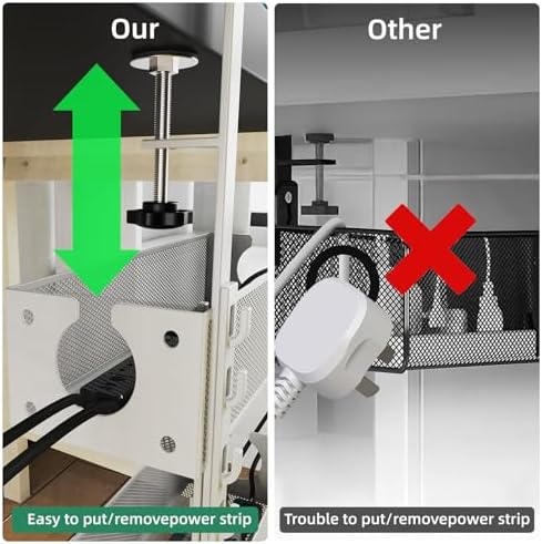 Multi-Model Under Desk Cable Management Tray 2 Packs Metal Under Desk Wire Management Clamp Mount Under Table Cord Management No Damage The Desk (White) - Image 3