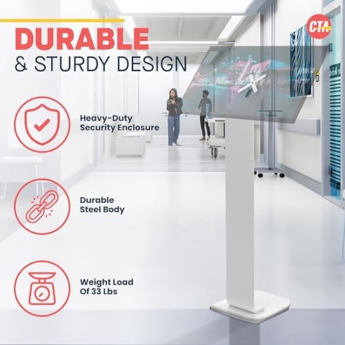 Floor Stand Kiosk - CTA Heavy-Duty VESA Compatible Floor Stand with Interior Cable Routing System and Scratch Resistant Padding on Weighted Base with Kitting Capabilities (ADD-PARAFSW) – White - Image 5