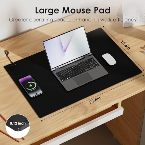 Charging Desk Mat, 15W Power, Black 23.4"x15.6" (Left) - Image 2