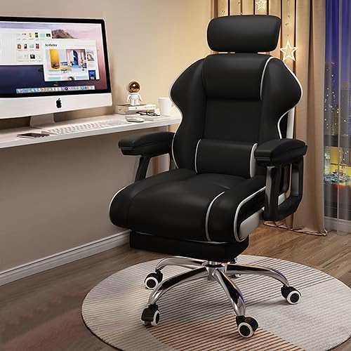 Executive Computer Chair Home Office Desk Chair,Adjustable Angle, Ergonomic Adjustable Height PU Leather Chairs with Cushions Armrest for Long Time Seating-High Office Chair with Footrest by XUEGW
