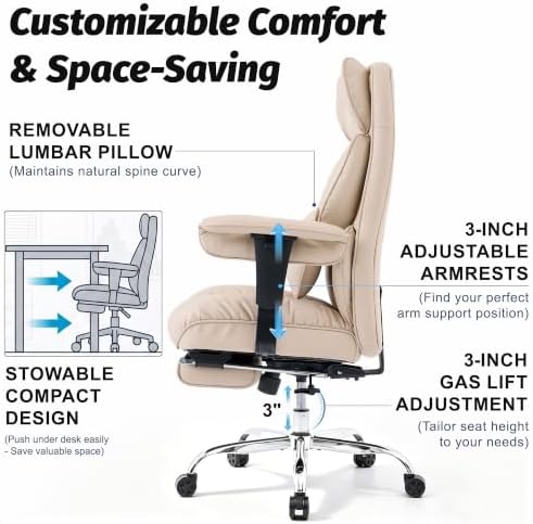 Efomao Executive Office Chair 400lbs,Beige Big and Tall Desk Chair - Image 5