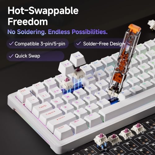 DIERYA DK81E 75% Mechanical Gaming Keyboard, Hot-Swappable, Wired, White - Image 3