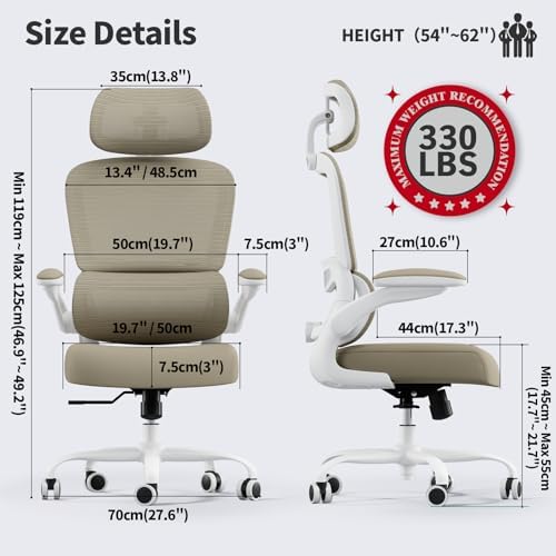 TRALT Office Chair Ergonomic Desk Chair with Lumbar Support Khaki, 1 - Image 2