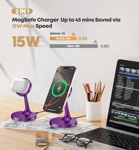 Magnetic Wireless Charger iPhone Stand, 15W Fast Mag-Safe Charger iPhone 18/18 Pro/18 Air/18 Pro Max 17/16/15/14/13/12 Series Magnet Wireless Charging Station/Pad/AirPods for Home, Office, Travel - Image 3
