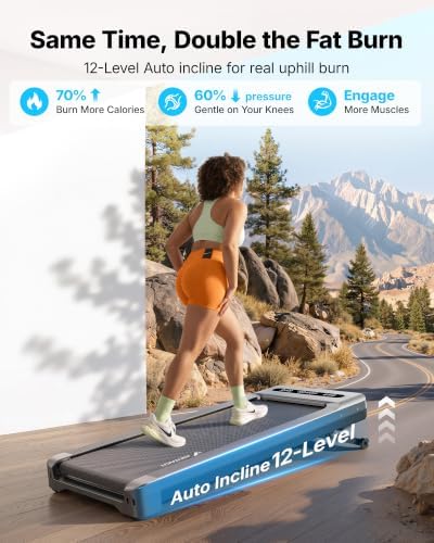 MERACH UltraWalk W60 Walking Pad Treadmill with 12% Auto Incline, Under Desk Walking Pad 400lb Capacity, Max 3.5HP Heavy Duty Walking Pad with Incline for Tall People with BT Speaker, RGB Light & APP - Image 3