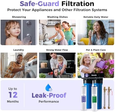 iSpring WGB22B-DS+AHPF12MNPT16X2 2-Stage Whole House Water Filter System w/ 3/4'' Push-Fit Braided Stainless Steel Hose Connectors, Reduces Scale, Corrosion, Chlorine, Taste, Odor - Image 5