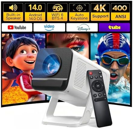 Built-in Apps 1080P 4K Support Mini Projector with Android 14, Phone Remote by LYNCAST