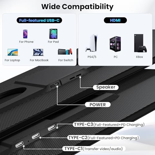 16.1" Portable Monitor for Laptop - 1200P FHD, Ultra-Thin Laptop Screen Extender Horizontal Vertical with 360° Rotating Detachable Stand, Plug & Play, Dual Travel Monitor for Laptop Wins Mac Chrome - Image 7