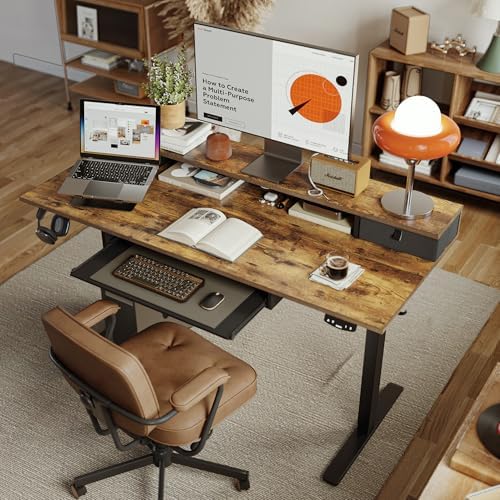 Agilestic 48 Inch Standing Desk with Drawers & Keyboard Tray, Rustic Brown - Image 6