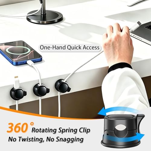 Gaming Desk Cable Management Kit 114PCS — 360° Spring Clips, Heavy-Duty Power Strip Holder, Reusable Cable Ties & Labels | Battlestation Cable Organizer for Gamers & Streamers - Image 3