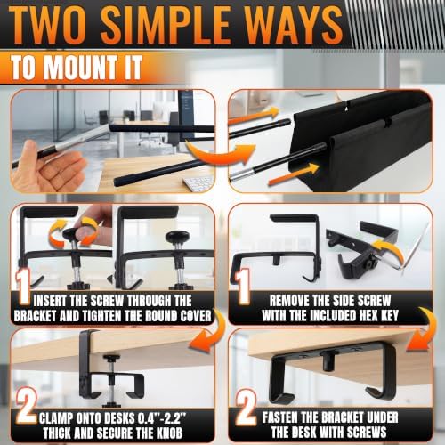 Under Desk Cable Management Tray 36" — No Drill Clamp-On Cord Organizer for Desk with Built-in Ties, Heavy Duty Metal Clamp, Foldable 600D Oxford Fabric for Home Office, WFH & Gaming PC Setup (Black) - Image 5
