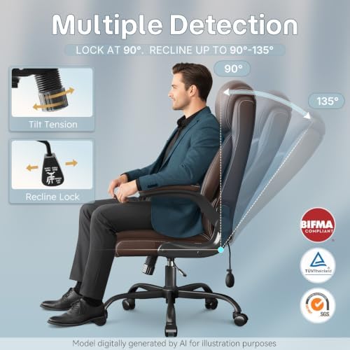 Ergonomic Office Chair,Inflatable Lumbar Support High Back Chair,Brown - Image 5