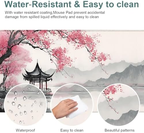 Japanese Cherry Blossoms Gaming Mouse Pad 31.5"x11.8" Large Extended Pad Desk Mat Anti-Slip Rubber Base & Durable Stitched Edges for Gamers Smooth Mouse Pad Writing Surface for Desk Office/Home - Image 5