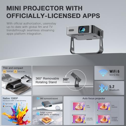 【Now with Netflix & 1800ANSI】 Smart 4K Projector with WiFi and Bluetooth, 3D Dolby Audio and Auto Focus Portable Outdoor Projector, Movie Home Theater Projectors for Bedroom/Ceiling - Image 4